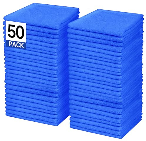 ENGLOTECH Microfiber Cleaning Cloth, 50 Pack Large Size Cleaning Rags, Cleaning Towels Free from Streaks/Lint/Scratch for Cars 37cm X 37cm (Blue)