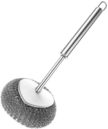 Topfkratzer Draht Sponge - Edelstahl Spülschwamm Griff, Metall Spiralschrubber Bürste | Küchenreiniger mit ergonomischem Griff, Scheuerhilfe für Spülbecken, Arbeitsplatte, Kochtopf Reinigung
