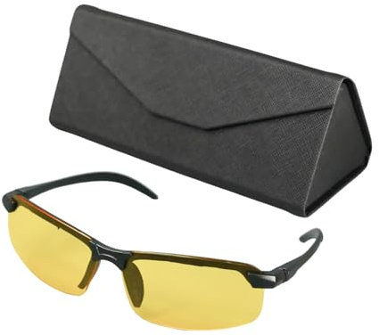 Polarisierte Nachtfahrbrille für verbesserte Sicht bei Nacht | HD Halbrand Design | Ultraleichtes Metallgestell | Gelbe Gläser blockieren UVA/UVB-Strahlen | Ideal für Autofahren und Outdoor-Aktivitäte