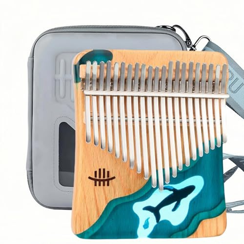 17 Key Kalimba Thumb Piano - Portable Mbira Finger Piano for Beginners, Handcrafted Wooden Whale Musical Instrument with Tune Hammer & Carry Bag (Large)