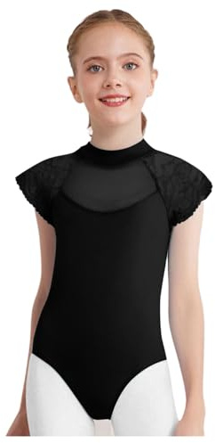 Jugaoge Maillot de gimnasia para niña, sin mangas, de malla, con empalme, cuello alto, para baile, yoga, body, de una sola pieza