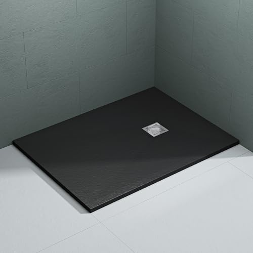 Mai & Mai Duschwanne 90x120x3cm Duschtasse aus Mineralguss | Mineralgusswann, Anthrazit Matt, Rechteckig DIN-Anschlüsse, Geoma09