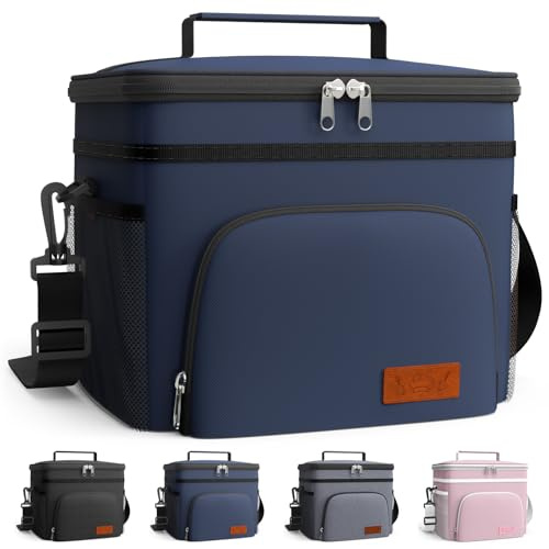 HOTOR Insulated Lunch Box for Men Women Leak-Proof Cooler Lunch Bag | 4 Pockets Adjustable Strap, Food Cooler, Ideal for Work, Office, Picnic, Travel, Medium, Navy Blue, 10.2 x 6.9 x 8.5