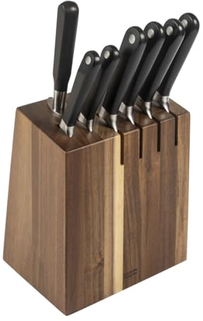 Kuhn Rikon Culinary Forged Acacia Knife Block Set 8 pcs – Forged Steel Kitchen Knives with Honing Steel – Elegant Wooden Block for Safe, Organised and Efficient Food Preparation