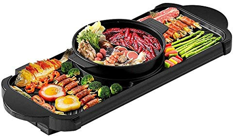 ROHCGHC Horno de Barbacoa, Parrilla for Barbacoa Práctica Eléctrica, Plato De Pescado A La Sin Humo Y Fácil Limpiar for Uso Doméstico, Olla Caliente Multifuncional Dos En Uno