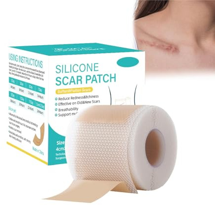 Silikon Narbenpflaster (4cm x 200cm) – Hydrocolloid Roll zum Entfernen von Narben, Silicone Scar Tape, Pickel Patch Rolle gegen Falten und Narben – Unsichtbar & hautfreundlich