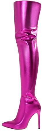 Generisch Fashionable over-the-knee boots with pointed toe, high heel for elegant evening events as well as relaxed trips, winter boots, women's lined, western ankle boots for women, Hot Pink, 2/2.5