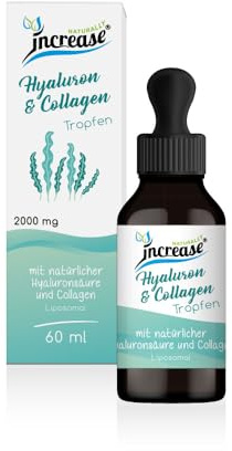 Liposomale Hyaluron & Collagen Tropfen hochdosiert - (60.000mg pro Packung) 2000mg Hyaluron & Collagen pro Tagesdosis - MCT Öl - Hohe Bioverfügbarkeit