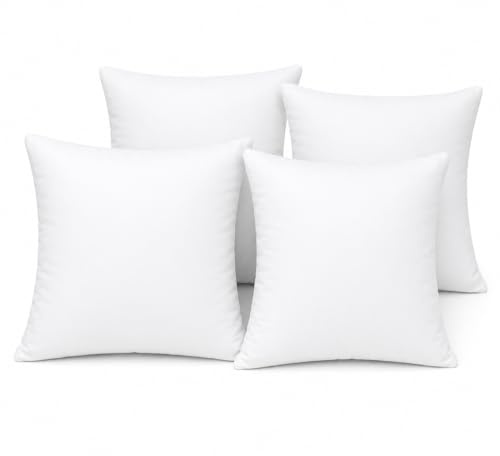 Cushion Inserts 45x45 cm (18x18 inch) Hollow Virgin Fibre Inner Pads for Sofa or Bed – Hypoallergenic Cushion pads polyster square Standard stuffer pack of White Cushion Fillers (Pack of 4)