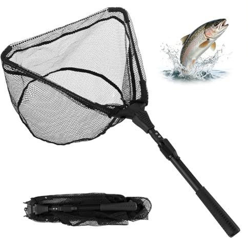 Håv fiske, teleskophåv, tvådelad hopfällbar teleskop fiskhåv, fiskhåv hopfällbar kompakt fiske damm karphåv för vuxna och barn