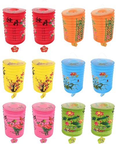 FOMIYES Linternas de Papel Chinas Colgantes 12 Piezas 16 Cm Diseño Floral Tradicional Plegables para Decoración de Festivales Chinos, Año y Primavera, Linternas de Arte Colgante
