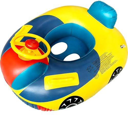 Baby Swimming Float Inflatable, Inflatable Car Pool Float with Steering Wheel Horn, Swimming Floats Inflatables for Infants, Baby Swimmings Ring for Age 6-36 Months Toddler Children