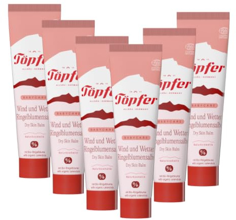 Töpfer Babycare Wind & Wetter Ringelblumensalbe – Schutz für trockene Babyhaut – mit Bio-Ringelblume, Bio-Weizenkleie & Bio-Sheabutter – 6x25ml