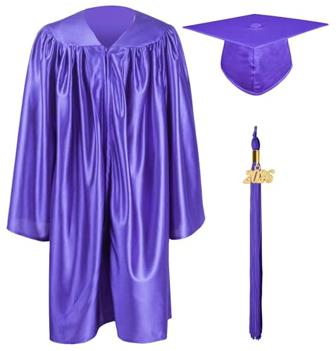 GraduationMall Preschool Children's Graduation Cap and Gown,2026 Shiny Nursery Graduation Outfit for Kids Purple 30(115-122cm)