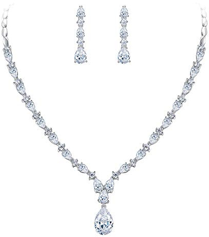 EVER FAITH Gorgeous Wedding Jewelry for Bride Cubic Zirconia Charming Water Drop Bridal Necklace Earrings Set for Women Bride Clear