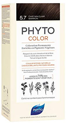 Phyto Phytocolor 5.7 Castaño claro Tabaco Coloración permanente sin amoniaco, 100% cobertura para cabellos blancos