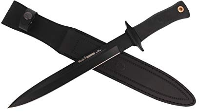 Muela Cuchillo SCORPION-26G hoja de acero ACX-380 de 26 cm teflonada y empuñadura de goma para Caza, Pesca, Supervivencia y Bushcraft Realizado en Ciudad Real + Portabotellas de regalo