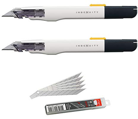 SDI - Pack 2 Unités de Coupe Professionnelles de Haute Précision SDI Ingenuity avec 10 Lames en Acier de Rechange SK2+Cr. 9mm / 30º. Ergonomique et Gaucher. Couleur Ivoire, Mesure 14 cm