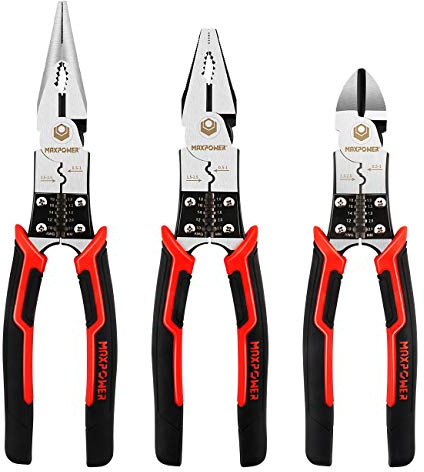 Multi-Purpose Pliers Set, MAXPOWER 5-in-1 Pliers Included 220mm Combination Pliers, 235mm Long Nose Pliers and 200mm Side-Cutting Pliers