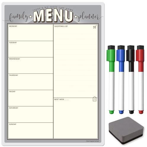 TMS A4 Family Planner Whiteboard for Fridge | Magnetic Weekly Meal Planner and Calendar | use for Food Prep, Shopping Lists and Reminders | Dry Wipe Memo Board for Kitchen | Made in the UK