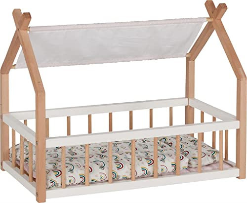goki 51519 Puppenbett mit Giebeldach und Textil