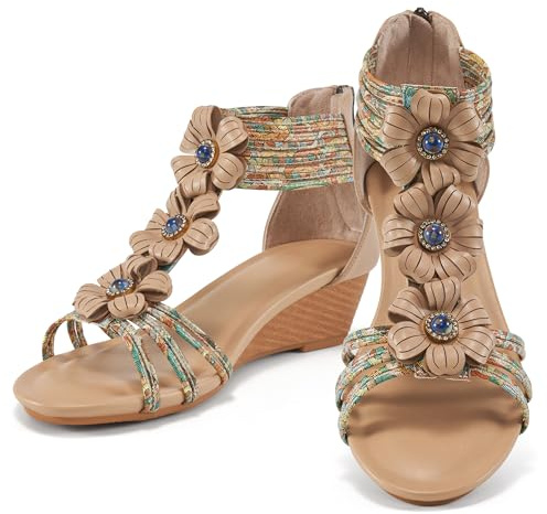 FUDYNMALC Womens Sandals Wedge Shoes: All-Day Comfort Dressy Wedges 2026 with Zipper Open Toe Summer Gladiator Sandals for Casual
