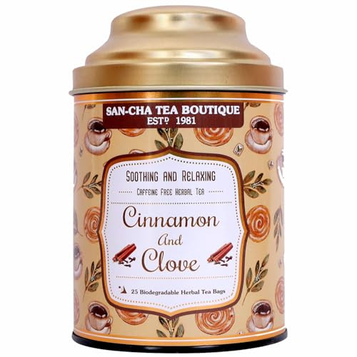 Sancha Tea Boutique Tisane à la cannelle et au clou de girofle | Sans caféine | Lot de 15 sachets de thé 100 % biodégradables | Sachets de thé pyramidaux | Thé digestif avec écorce de cardamome