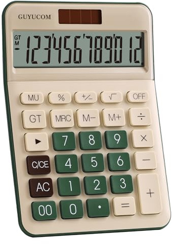 GUYUCOM Calculatrice Bureau à 12 Chiffres avec écran LCD, Bouton Sensible, Calculatrice Grosse Touche à Double Alimentation Solaire et Batterie pour Les Enseignants, Les étudiants et Le Bureau.