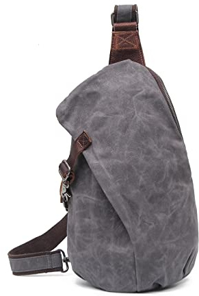 FANDARE Vintage Brusttasche Leinwand Schultertasche Herren Sling Chest Bag Beidseitig Umhängetasche für Outdoor Sport Wandern Radfahren Reisen Schultertasche Grau