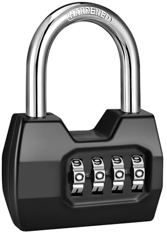 1 Pack disecu 4-Digit Combination Lock, Waterproof Outdoor Padlock for School Gym Locker, Fence, Gate, Shed, Storage Unit (Black)