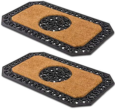Carpido Zerbino naturale - Clean Walk 45x75 cm set di 2 - Zerbino per interni - Tappeto d'ingresso per esterni coperti - Tappeto in cocco con bordo in gomma
