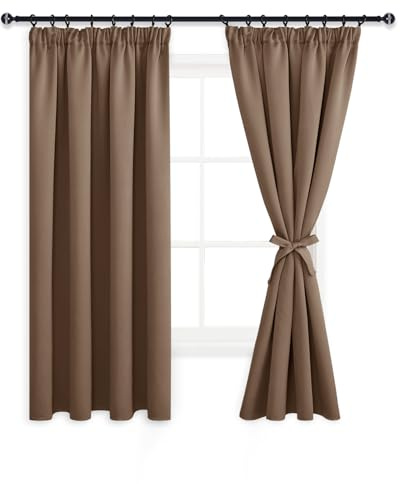 DWCN Tende oscuranti opache, tende spesse termiche, tende con nastro arricciato con legacci per tende, 200x140cm (altezza x larghezza), cachi, set da 2 pezzi