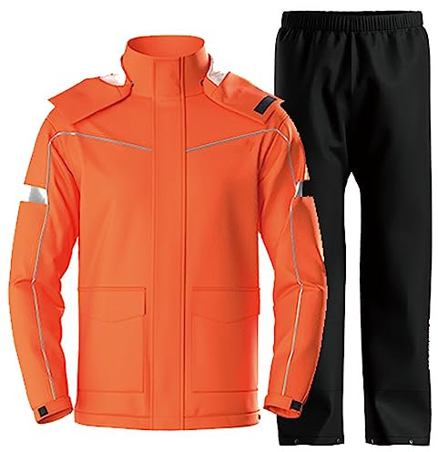 Hcclijo Traje De Lluvia Impermeable Y Transpirable para Hombre Impermeable Reflectante para Motociclista para Montar Al Aire Libre Ultrafino De Cuerpo Completo 403 Orange Suit L