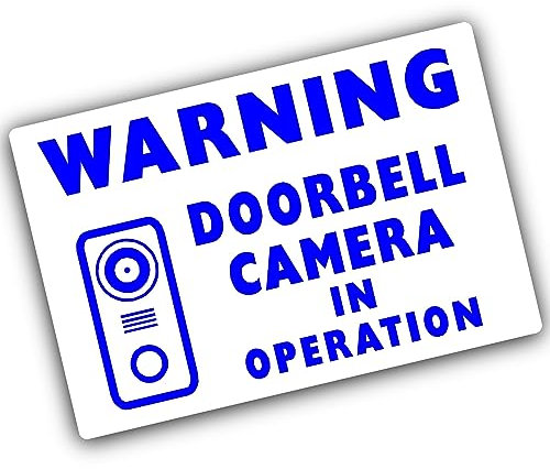 1 x Sign CCTV Doorbell Camera Sticker Recording in Operation Small 24hr Security Warning Vinyl Video Label BLUE on WHITE 90x60mm Door Bell LANDSCAPE C5