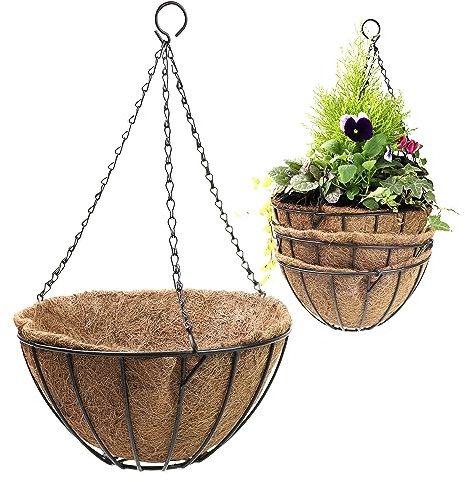 DIVCHI 4 Pack Hanging Basket With Coco Liner & Chain Hanging Flower Pots For Indoor Outdoor Garden Porch & Patio (30cm)