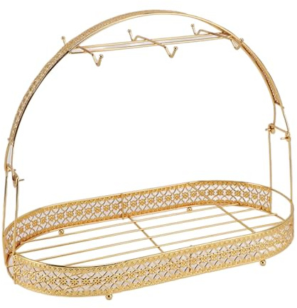 Soporte para Tazas de Hierro con 6 Ganchos, Organizador de Platos y Tazas de café, Estante de Secado para Almacenamiento de Mesa para Cocina, Restaurante y Oficina (Gold)