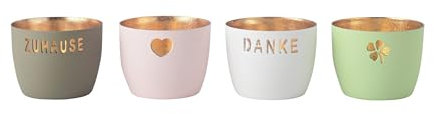 Giftcompany Windlicht Madras 4er Set XS mit Motiv Danke, Zuhause, Herz, Kleeblatt