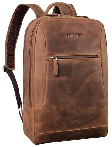STILORD Bradley Vintage Laptopryggsäck Stor Herr Läder Ryggsäck Dam Äkta Läder Reseryggsäck Cykelryggsäck Handbagage för Universitet Kontor Resa Notebook 15,6 T Farbe:Sepiabrun