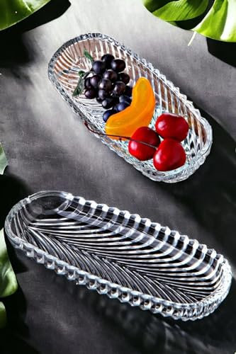 2 piatti Meze per la colazione in vetro di cristallo levigato, piatto per torta in vetro, piatto da cucina, piatto rettangolare per torte, lavabile in lavatrice 180 cc, 20 x 8 x 2,5 cm (4)