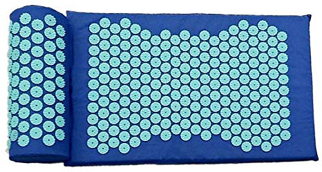Duiaynke Juego de colchoneta y almohada de acupresión para yoga, tapete de acupuntura extra largo, relaja naturalmente la espalda, el cuello y los pies, alivio del estrés, masaje (azul)