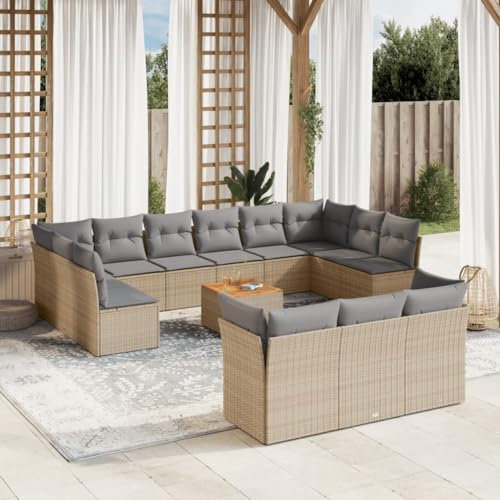 SECOLI Rattan Gartenlounge Con Stauraum XXL Loungemöbel Set Terrassenmöbel Loungesofa Sitzgruppe Rattan Ecklounge Gartenmöbel Set Balkon Möbel Beige 14-tlg-Type-151