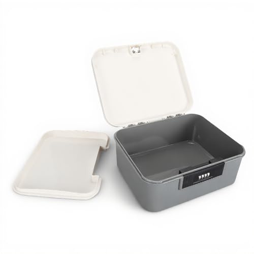 Lockable Storage Trunk 9L Capacity lockable medicine box Document Organizer opbergdoos met slot with Password Lock, Double Layer Partitioned Box for Office and Home Use, Gray nan