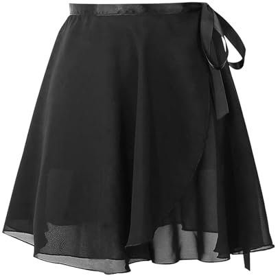 Ballettrock Wickelrock Tanz Rock Verstellbare Taille Krawatten Gymnastik Ballettrock, Chiffon Tanzrock für Mädchen und Damen (Schwarze Größe：L)