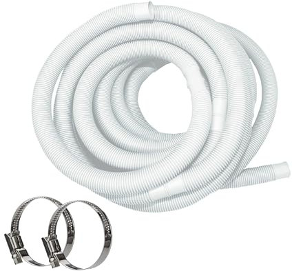 HAF® Tubo per piscina di alta qualità, 38 mm, bianco, 6 m, per giardino e piscina, con 2 fascette in acciaio inox, tubo per piscina, tubo pompa – Qualità: Made in Germany