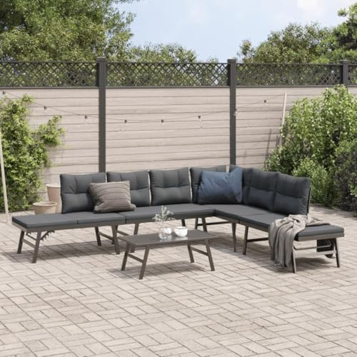 Faroom 5-TLG Gartenlounge Outdoor Alu Lounge Gartenmöbel Set Wetterfestes Garten-Lounge Set Garten Loungemöbel Set Stahl Balkonmöbel Lounge mit Bequemen Kissen Schwarz