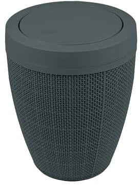 Addis Poubelle ronde en toile de jute synthétique avec couvercle basculant - Pour salle de bain, chambre à coucher, bureau - Capacité de 5 litres - Gris foncé