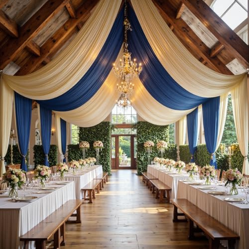 10ft×20ft Champagne Ceiling Drapes for Weddings Parties,2 Panels 5×20ft Long Ceiling Curtain for Tent Canopy,Wrinkle Free Silky Easy to Hang&Draping Drapes for Backdrop Event Church Stage