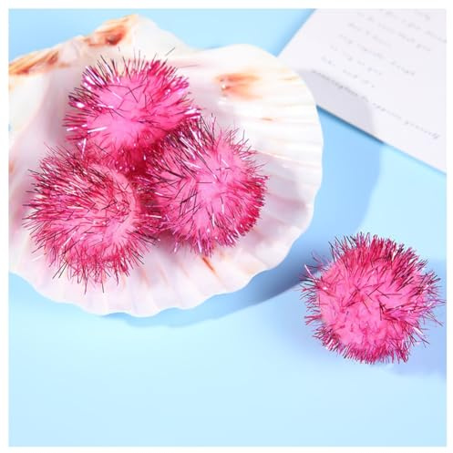 GreatRise 4cm Pompons mit Glitzer Rund Pompon Pom Pom Pailletten Bälle Weihnachten Pom Pom Kunstfell Bomme Fellbommel Kunstfell Bommel für Lustige DIY Kreative Handwerk Rosarot 20 Stück