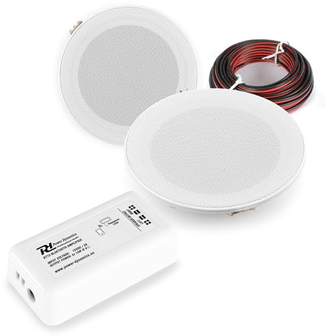 Power Dynamics 2x PD MSLP50 Marine ceiling speakers, Weatherproof Ceiling Speakers with Bluetooth Amplifier - IPX5 Outdoor & Bathroom Ceiling Speaker Kit - 30W Bluetooth Amplifier