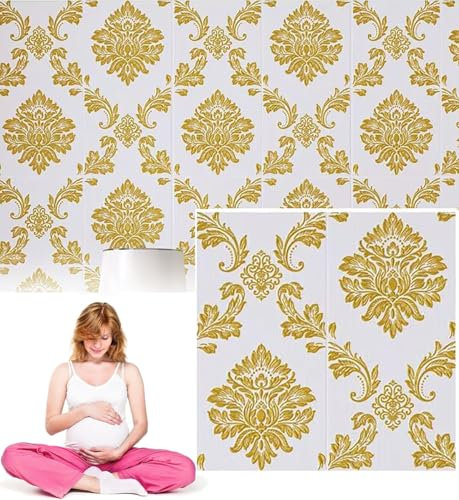 GFLCWYP Wasserdichtes XPE Tapete 3D, 10 Stück 70 X 70 cm Wandverkleidung Selbstklebend, Wandplatten Aus Schaumstoff, Für Badezimmer- Und Schlafzimmermöbel Zu Hause,Gold
